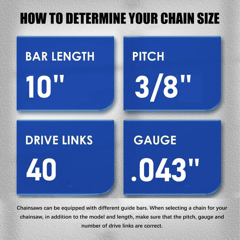3 Pack 10 Inch Chainsaw Chain .043" Gauge 40 Drive Links 3/8" Pitch Replacement Chains Compatible with Ryobi Echo CS-271 PPF-225 Homelite WORX WG322