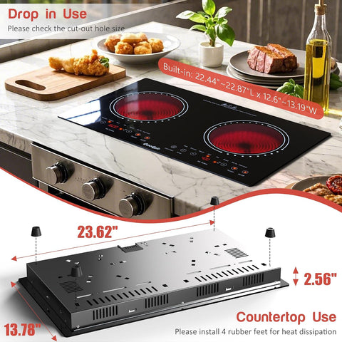 2 Burner Electric Cooktop Total Shard Power 2000W 110v