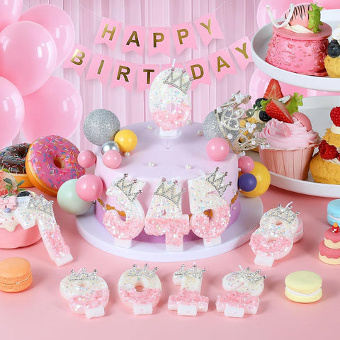 AKURIEEY Princess Crown Number 0 Birthday Candle Pink and White Cake Topper Cupcake Decorations Princess Themed Party Decor Favors Anniversary Celebrations Supplies