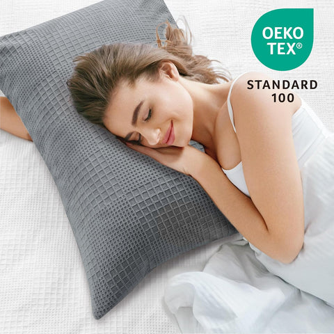 BEDELITE Flannel Pillowcases Standard Set of 2, Grey-Waffle, 20x26 Inches