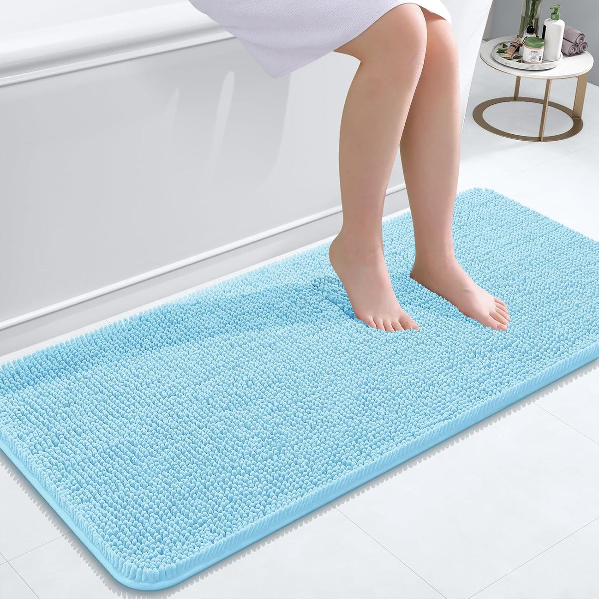 OLANLY Bathroom Runner Rugs 47x20, Extra Soft Absorbent Chenille Bath Rugs