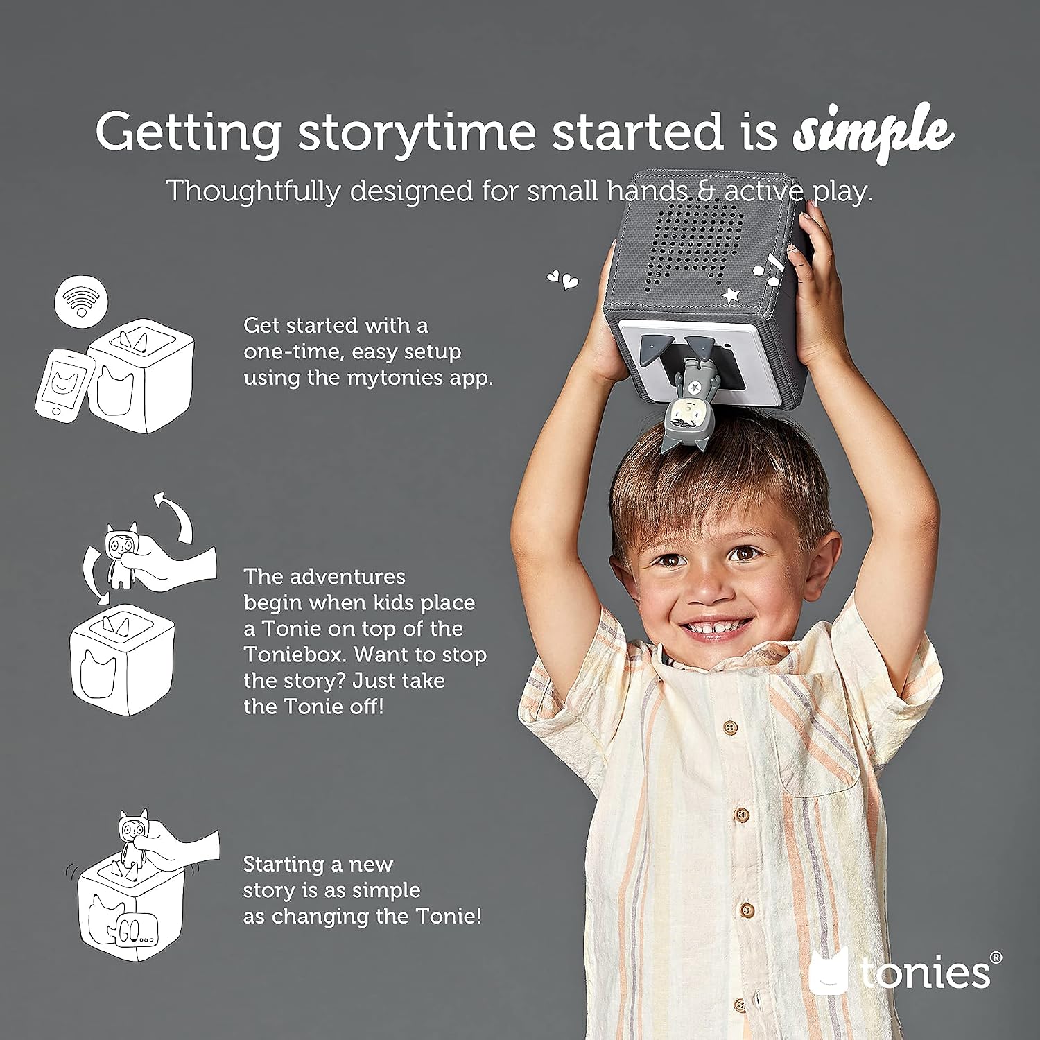 Toniebox 1 Audio Player Starter Set with Playtime Puppy - Listen, Learn, and Play with One Huggable Little Box - Gray
