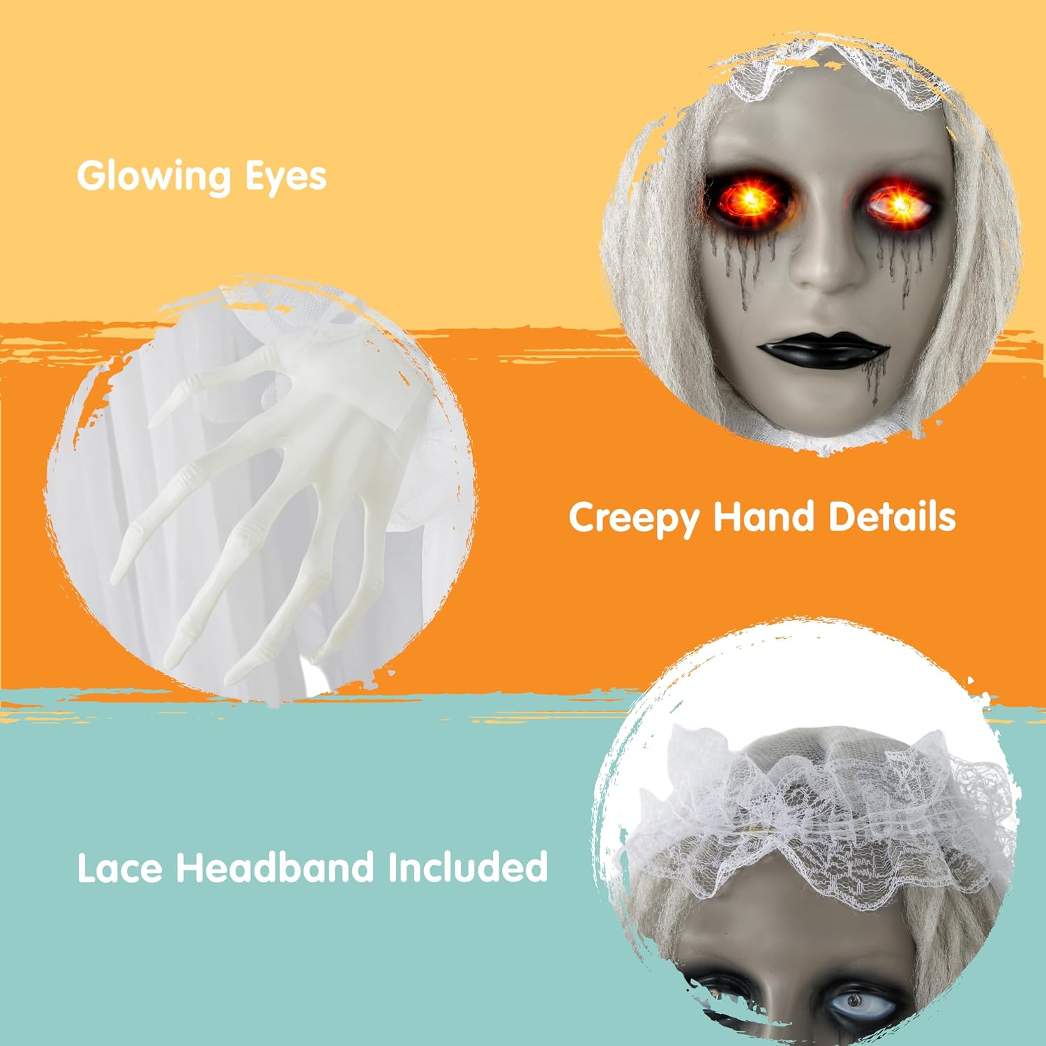 JOYIN 67" Halloween Decorations Outdoor Life Size Bride Decor, White Ghost Haunted House Props with Creepy Sound for Garden Yard Lawn
