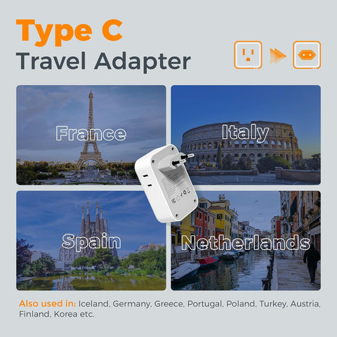 TESSAN European Travel Plug Adapter 2 Pack, PD 20W Adapter for Europe Plug
