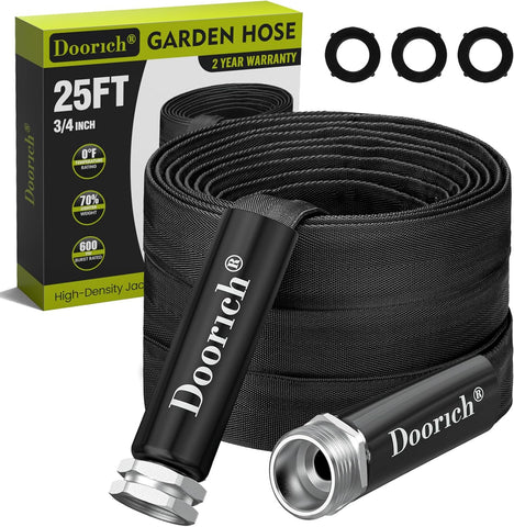 Garden Hose, 25ft Flat Ultra Lightweight Flexible Water Hose Black