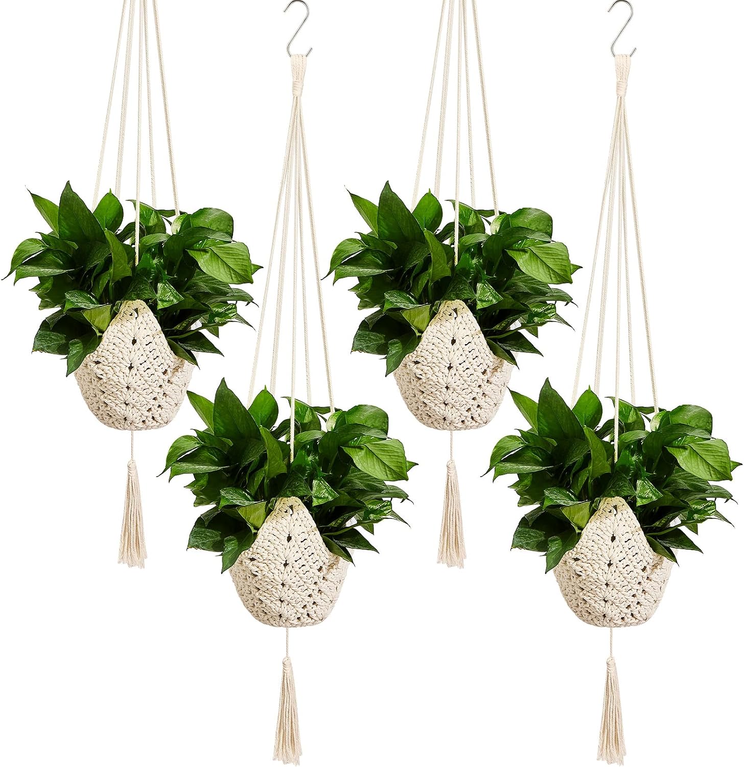 Shappy 4 Pack Boho Macrame Plant Hanger for Indoor