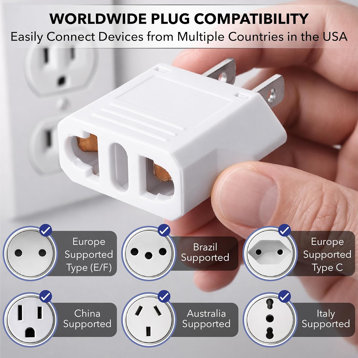 Bates- European to US Plug Adapter, 3 Pack EU to US Adapters