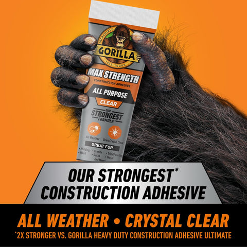 Gorilla Max Strength Construction Adhesive, Clear, 7 oz Tube, 1-Pack