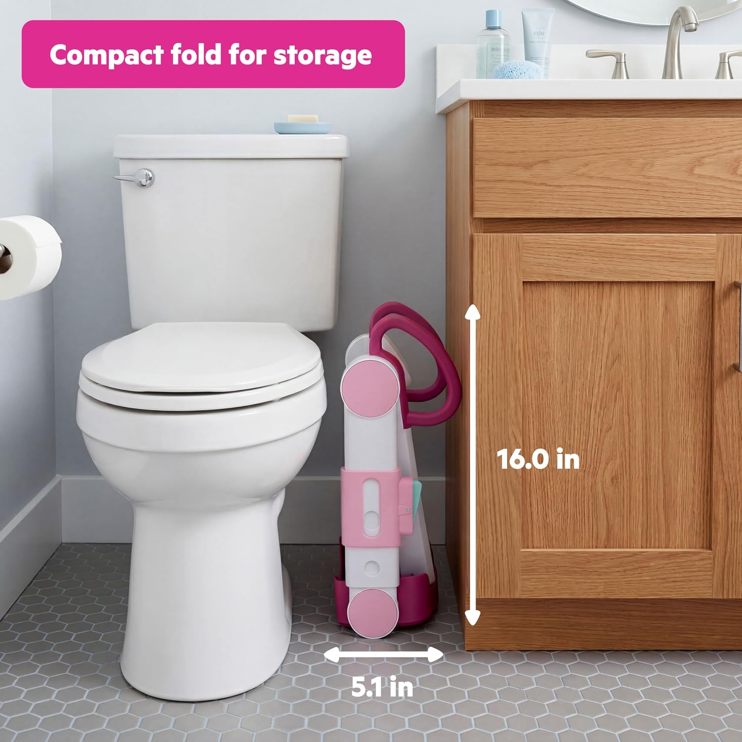 Disney Minnie Mouse Foldaway Ladder Potty Seat by Bright Starts, Toddler Toilet Training Seat with Step Stool & Handles, Easy-Fold Design for Storage, 18M - Up to 50 lbs