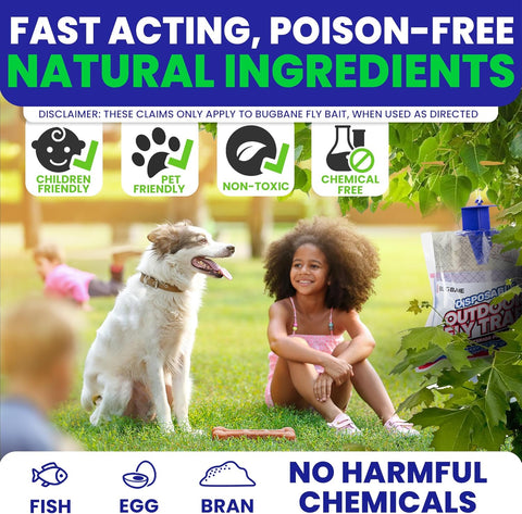 Fly Traps Outdoor Fly Trap for Patio. 4 Non-Toxic Pre-Baited Flies Bags Outdoor Disposable. Hanging Bug Catchers for All Filth Flies Killer for Outside Bug Control in Yard Horse Ranch Trash Can.