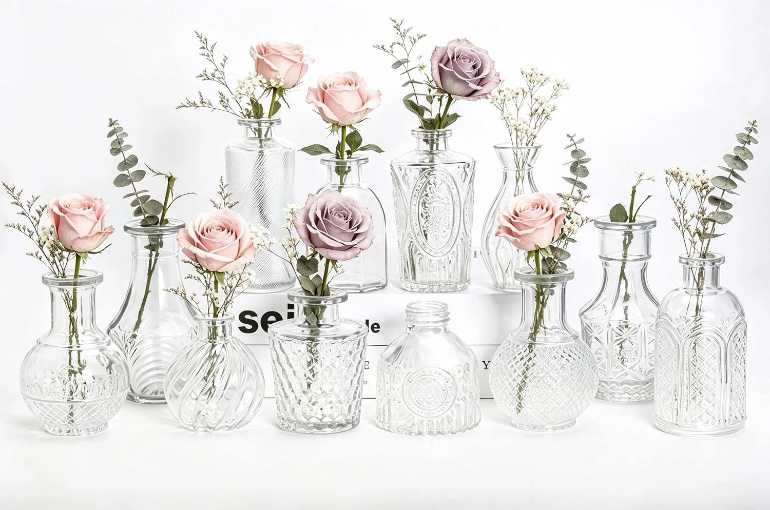 Mini Bud Vases Centerpieces for Tables,Clear Bud Vases for Flowers,Small Flower Vases Suitable for Birthday Party,Anniversary,Wedding Reception,Baby Shower (Clear, 12PCS)