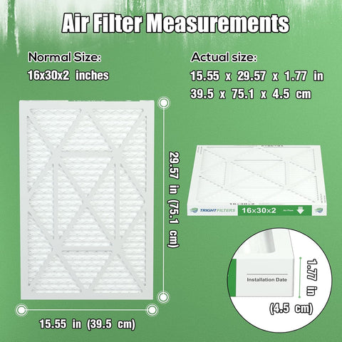 16x30x2 Air Filter TRIGHTFILTERS, Durable MERV 8 Pleated Home HVAC AC Furnace Heater Filters Replacement, Lightweight Compact Air Conditioner Filters 4 Pack