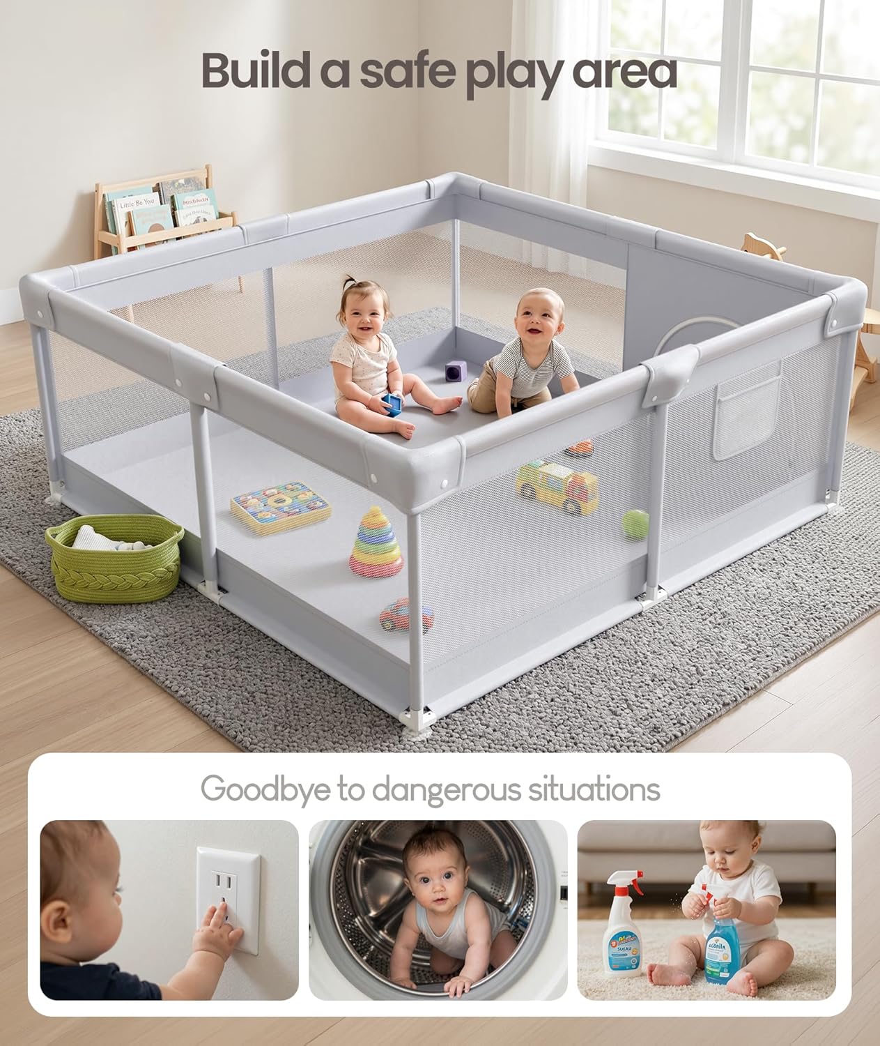 Fodoss Baby Playpen, 47×47in Playpen for Babies and Toddlers with Door