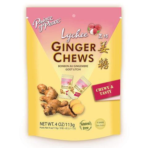 Prince of Peace Ginger Chews with Lychee, 4 oz. – Candied Ginger – Lychee Flavored Candy – Lychee Ginger Chews – 2 Pack