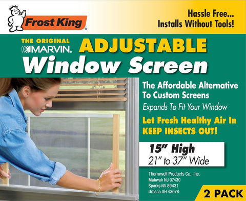 Frost King 2AWS1537 WB Marvin Adjustable Window Screen, 15in High x Fits 21-37in Wide (2 Pack)