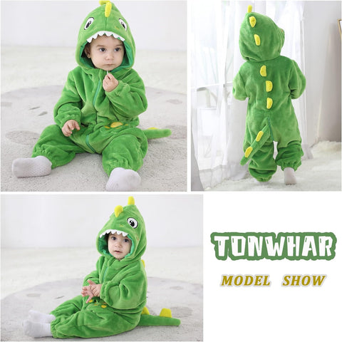 TONWHAR Dinosaur Costume for Toddler Boys & Girls, Halloween Dress Up Animal Hooded Romper One-Piece Outfit for Kids