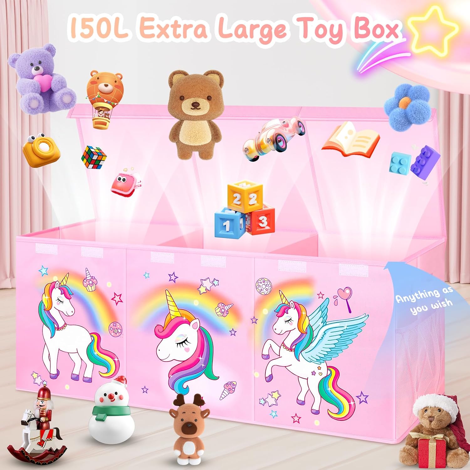 Extra Large Toy Box with Lids, Collapsible Storage Chest, 40"x16"x16" Pink