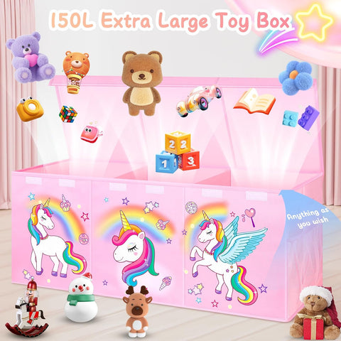 Extra Large Toy Box with Lids, Collapsible Storage Chest, 40"x16"x16" Pink