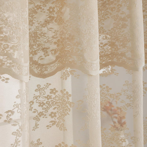TUDECO Beige Lace Shower Curtain with Attached Valance, 72 x 72 Inch