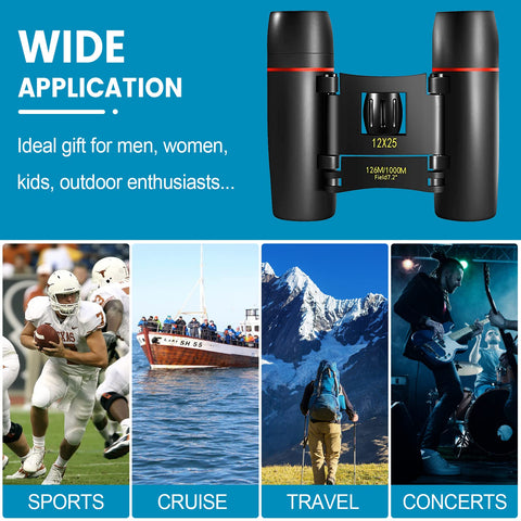 WRNRN 12X25 Mini Pocket Binoculars Compact, Small Lightweight Foldable for Adults Kids Bird Watching, Travel, Opera Concert, Hiking, Cruise, Football Game Green