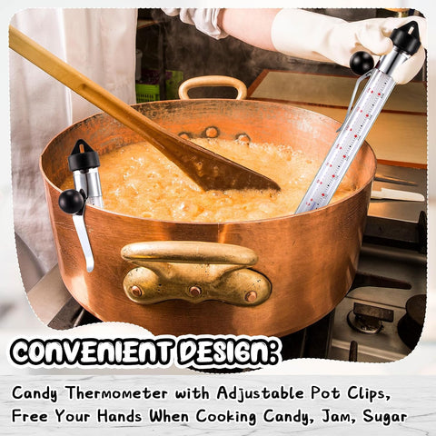 Photect 2 Pcs Candy Thermometer with Pot Clip 8", Black