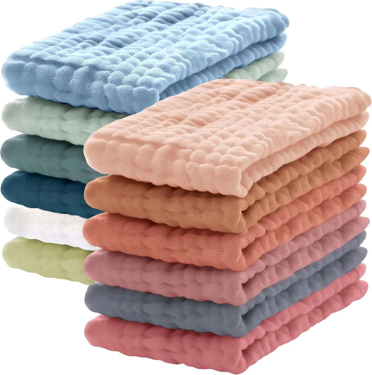 Lovely Care 12 Pack Muslin Burp Cloths 100% Cotton Muslin Cloths Large 20''x10'' Extra Soft and Absorbent Baby Burping Cloth - Rust and Teal Mix