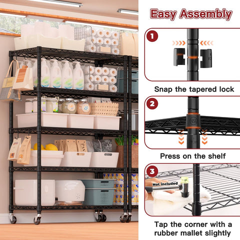 PrimeZone 74" H Wire Shelving 1250lbs 5 Tier Storage Shelves with Wheels