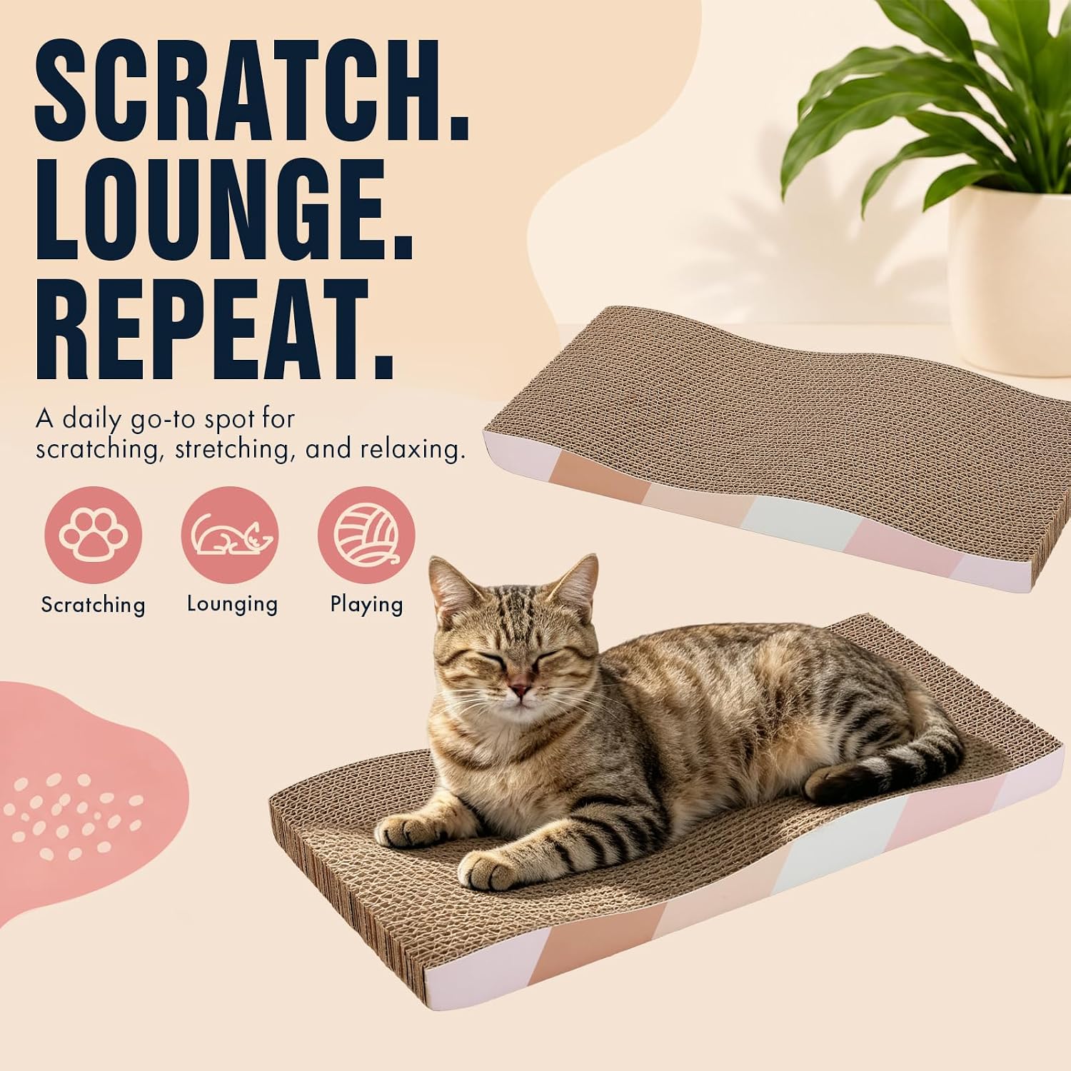 SIDAZON Cat Scratching Board cat Scratcher Cat Scratch Pad Cardboard cat scratchers for Indoor Cats Reversible Large Wide Corrugated with Catnip(2pcs)