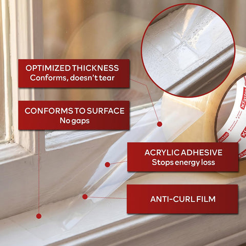 XFasten Transparent Window Weather Sealing Tape, 2-Inch x 30 Yards (50.8mm x 27.43m), Clear Window Draft Isolation Sealing Film Tape, No Residue