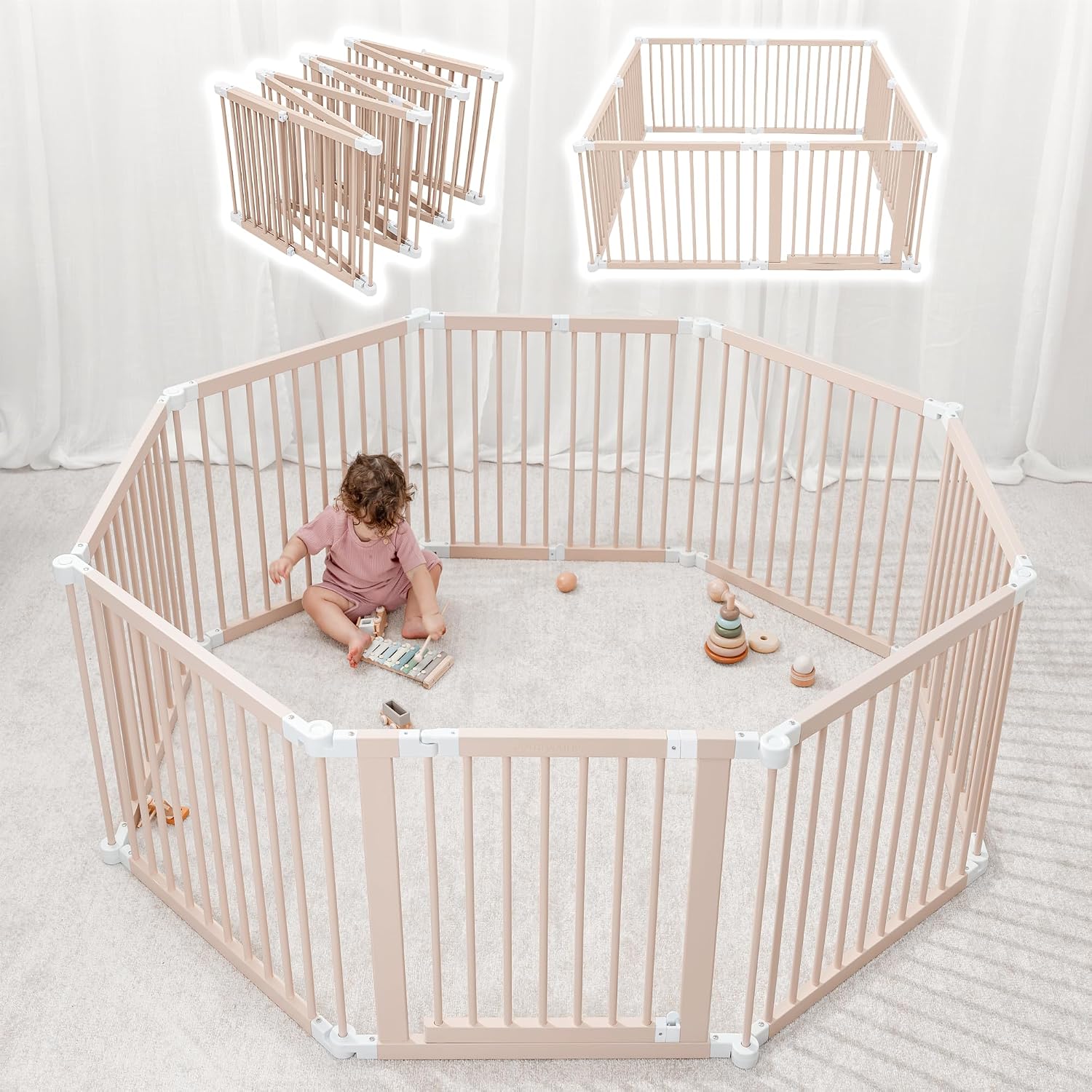 Comfy Cubs Baby Gate Playpen 57x57x25in - Foldable Playpen Blush
