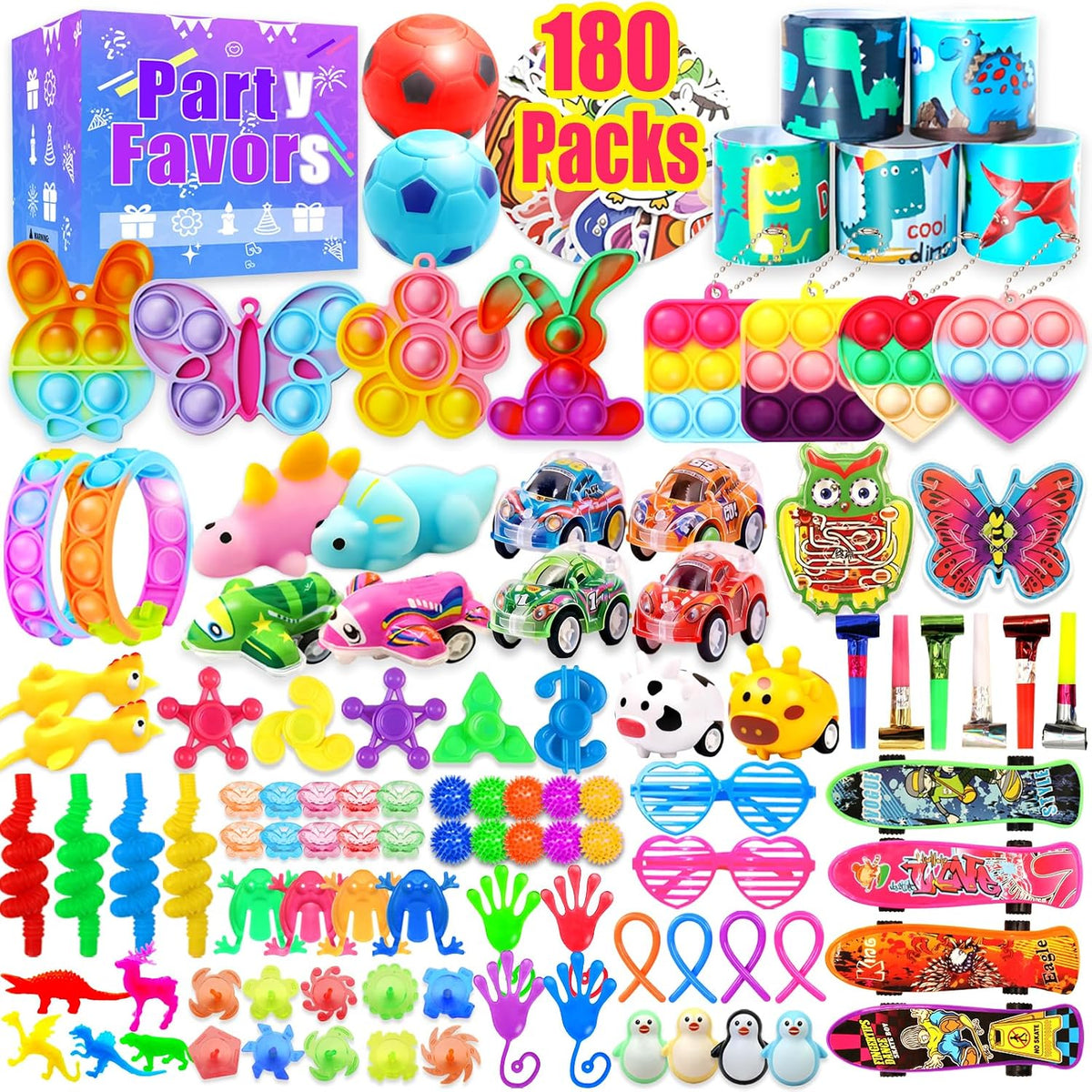 180 Party Favors for Kids, Fidget Toys Bulk, Treasure Box Toys for Classroom Prizes, Goodie Bag Stuffers Pinata Fillers, Carnival Birthday Stocking Stuffers for Boys Girls, Prize Box Toy