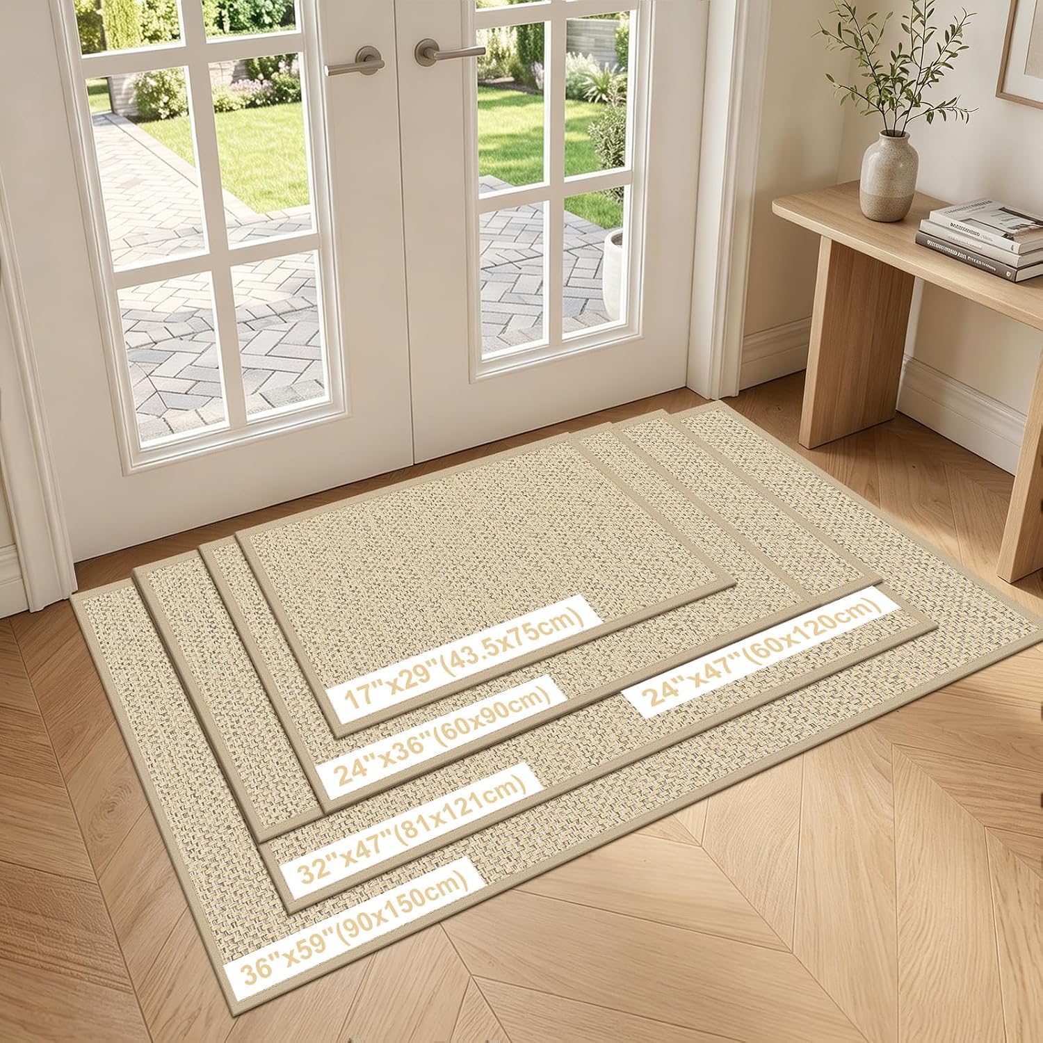 LEKEEPGO Door Mat 17"x29", Non Slip Washable Indoor Door Mat, Khaki