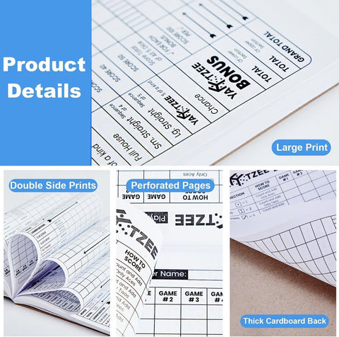 Perforated Yahtzee Score Pads: 120 Easy Tear Off Score Sheets, Large Print, Compatible with Yardzee and Yahtzee Games