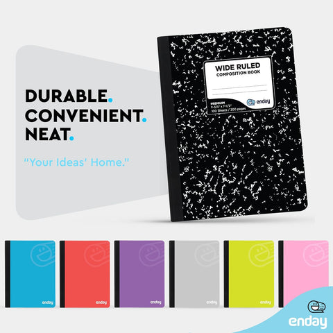 Enday Marble Composition Notebook Wide Ruled (2 Pack) 100 Sheets
