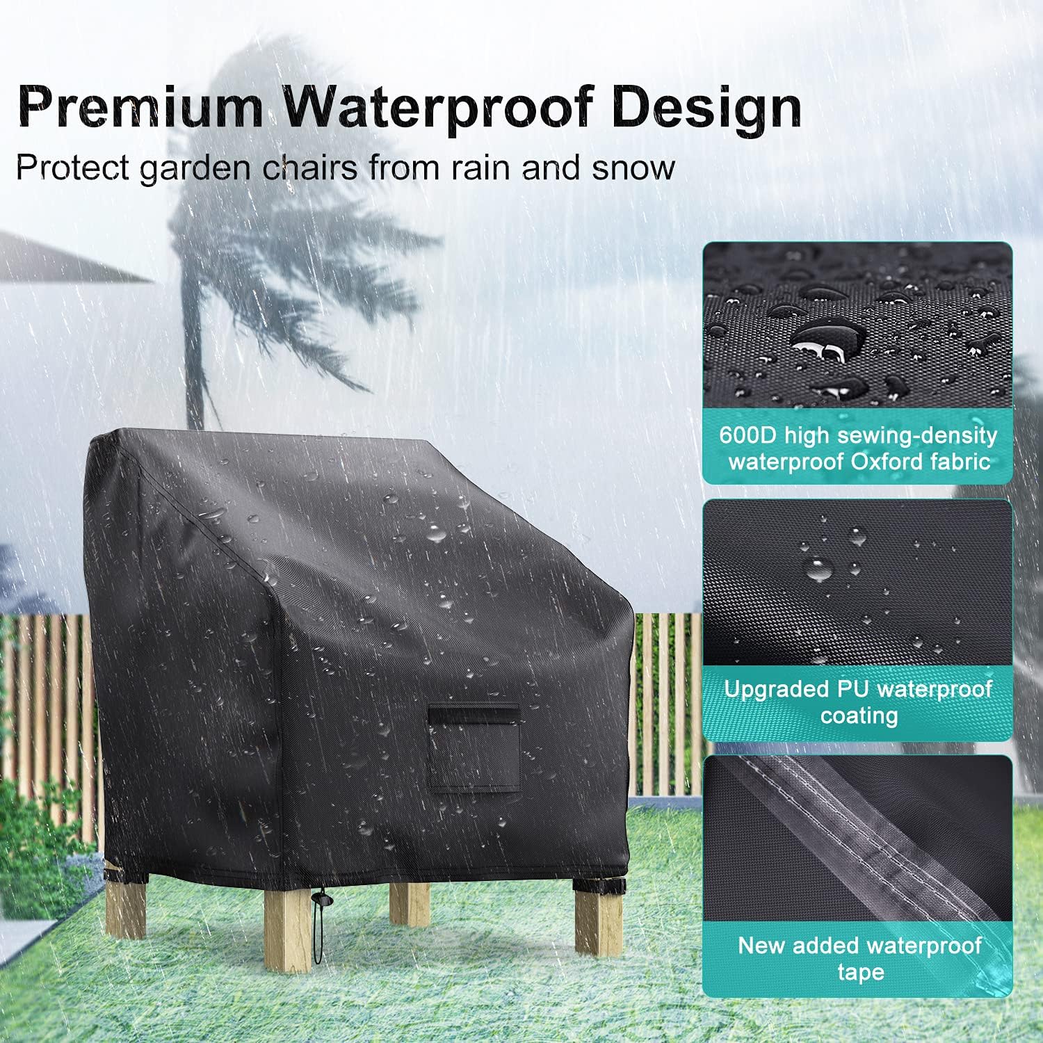 2 Pack Outdoor Patio Chair Covers Waterproof 38"Wx31"Dx29"H, Black