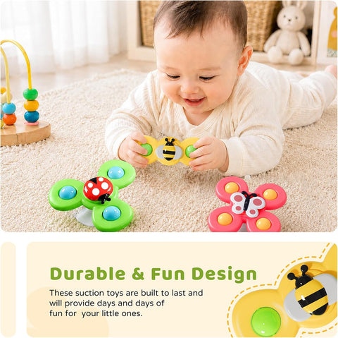 LiKee Strong Suction Cup Fidget Rotating Sensory Bath Toys for Baby Christmas Stocking Stuffers, Airplane Car Travel Table & Window Toys for Toddler Boys and Girls, 10+ Months