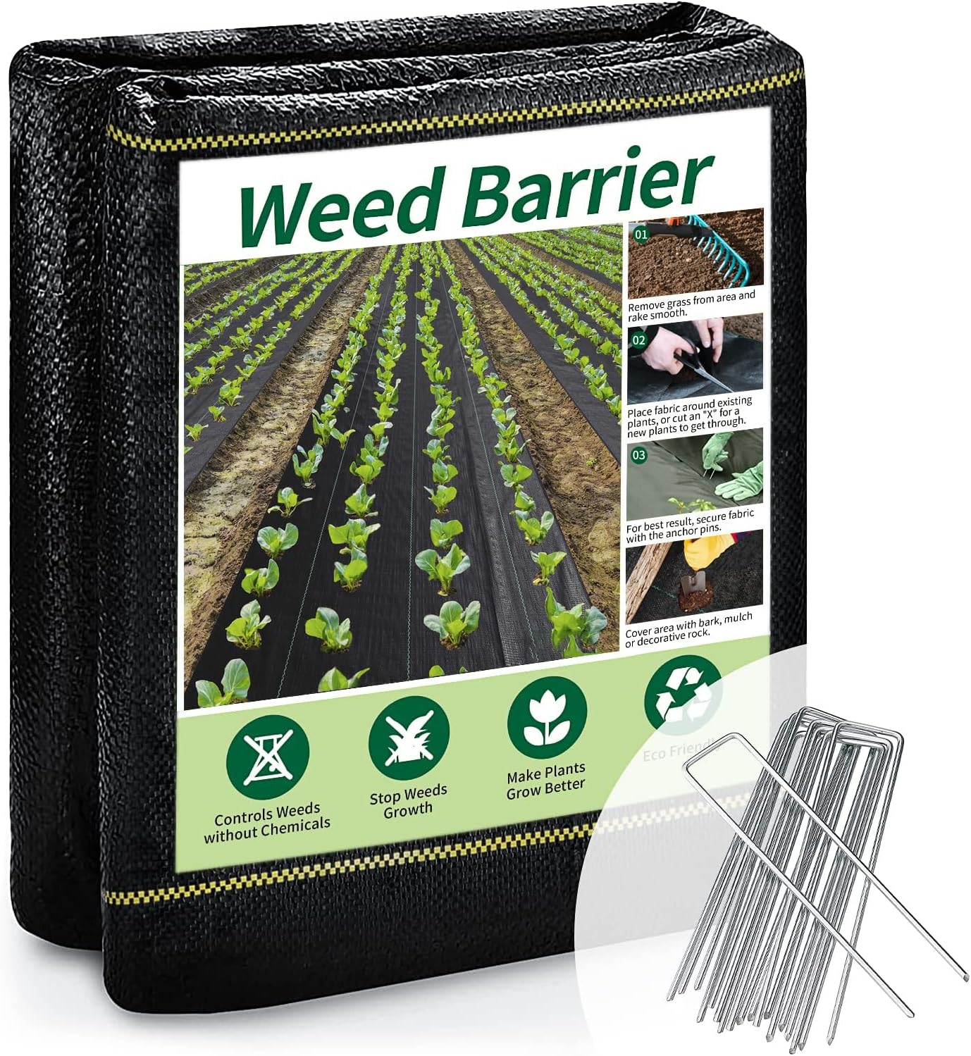 1.3ft x 50ft Durable Weed Barrier Fabric, 3.2oz Heavy-Duty Landscaping Fabric, Permeable Ground Cover for Garden, Lawn, and Outdoor Projects, Easy to Install, with 15 Staples