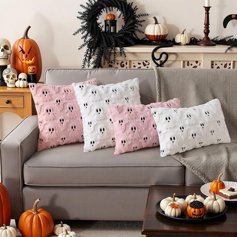 decorUhome Fall Halloween Ghost Throw Pillow Covers 12x20 Set of 2 Pink