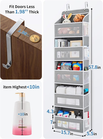 JARLINK Over the Door Organizer for Bedroom, Pantry, Bathroom, 5 Shelf Grey
