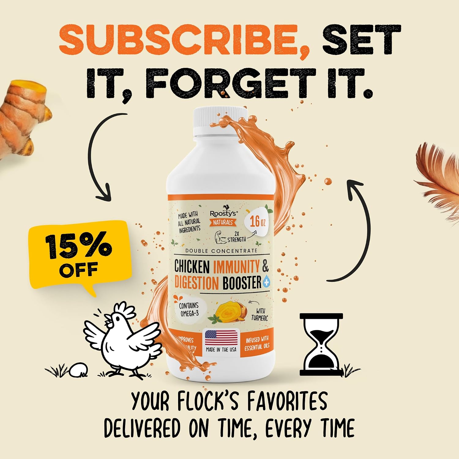 Roosty's Chicken Immunity & Digestion Booster, Omega-3 Vitamins, 16oz