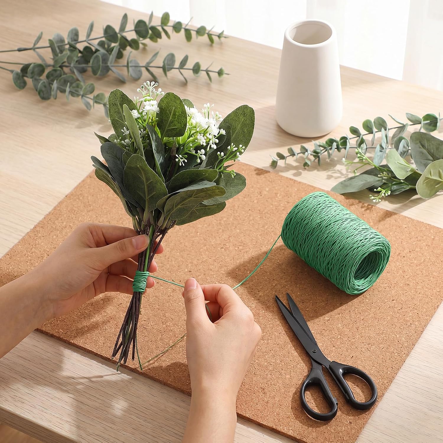 Syhood 673 Feet Floral Vine Bind Wire Rustic Craft Wire, Mint Green