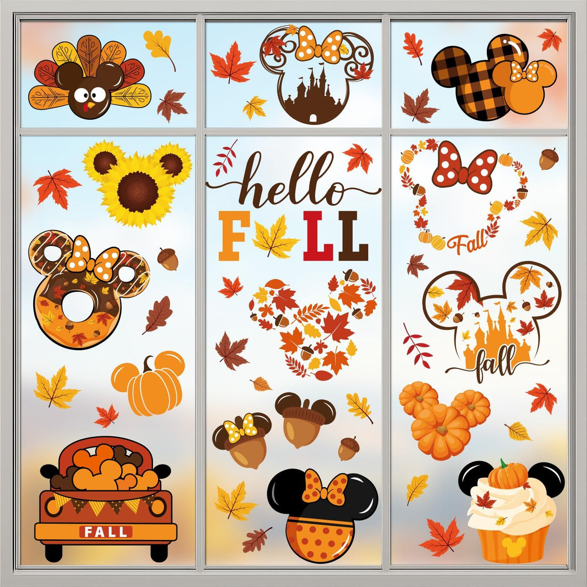 Fall Window Clings, Autumn Pumpkin Static Stickers for Glass, 60 Designs