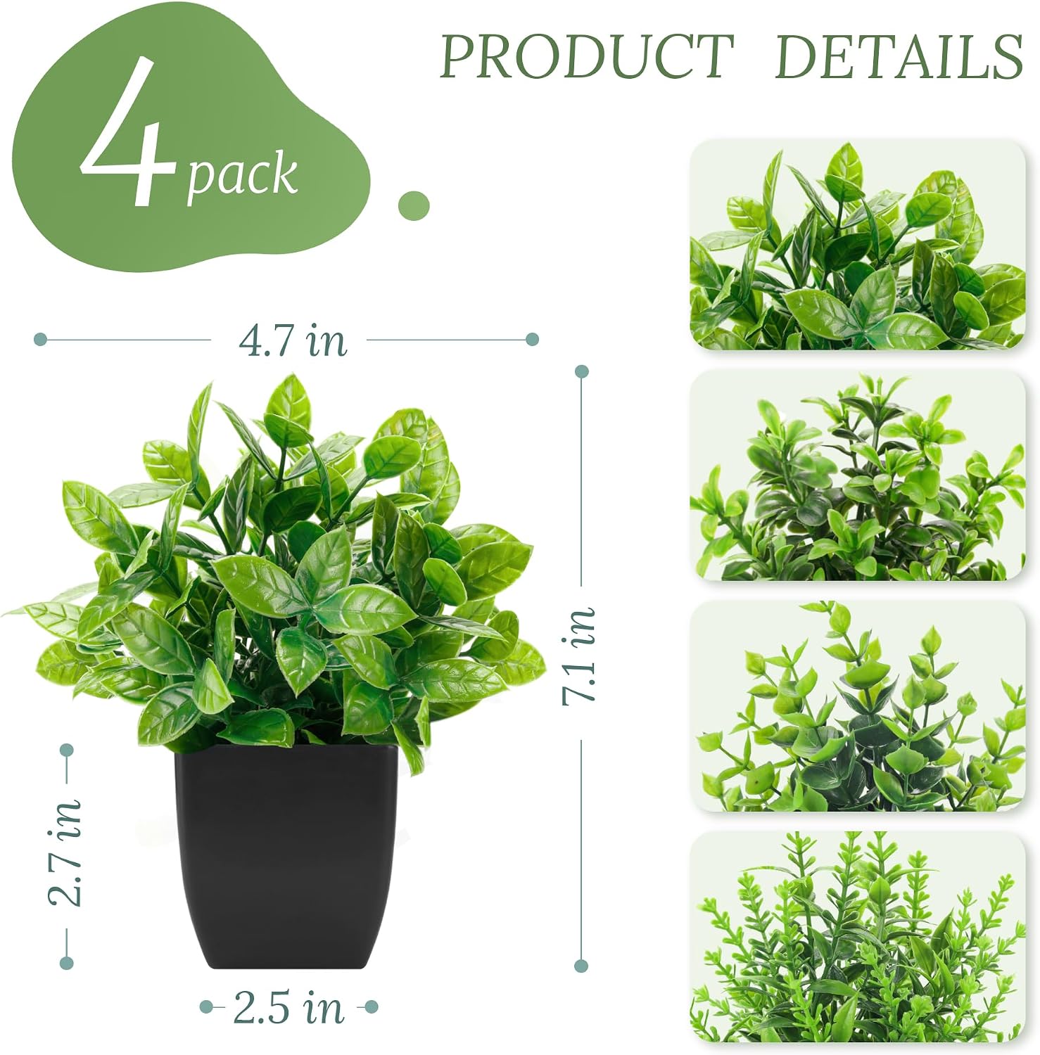 Der Rose 4 Pack Black Bathroom Decor Small Fake Plants, Halloween Decor