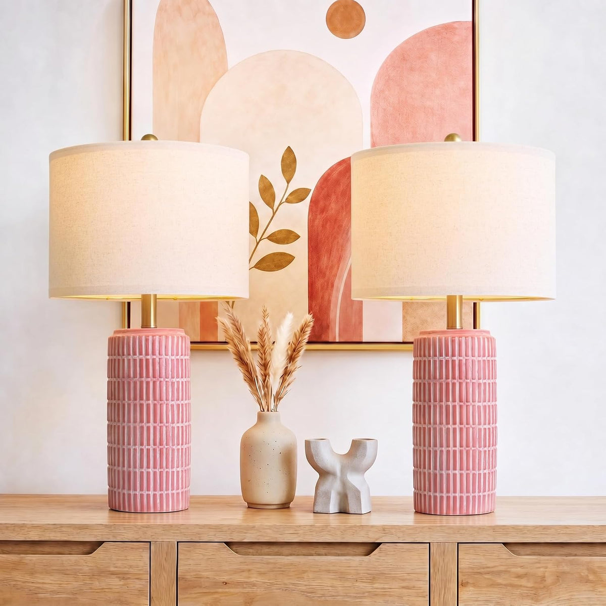 PoKat 23" Ceramic Table Lamps for Living Room, Farmhouse Bedside Lamps Set of 2 for Bedroom, Rustic Nightstand Lamps for Office Sideboard Entryway Hallway Decor Gifts (Matte Red)