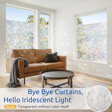 rabbitgoo Window Privacy Film Rainbow, Clear, 17.5" x 78.7"