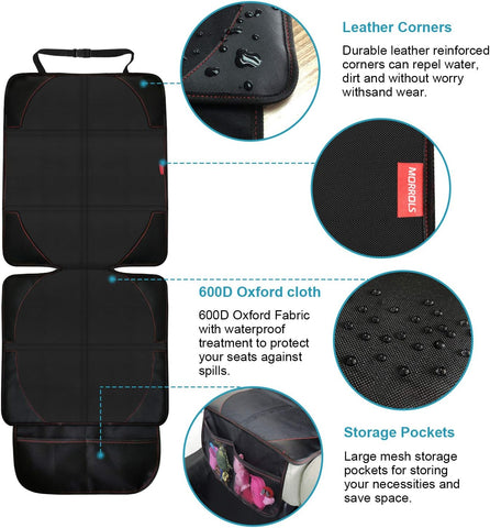 MORROLS Car Seat Protector, 2 Pack Carseat Protector with Thick Padding, Baby/Pets for Child Car Seat-Mesh Pockets-Waterproof-Universal Size(Black)