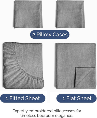Cal King Size 4 Piece Sheet Set - Breathable & Cooling - Heathered Grey