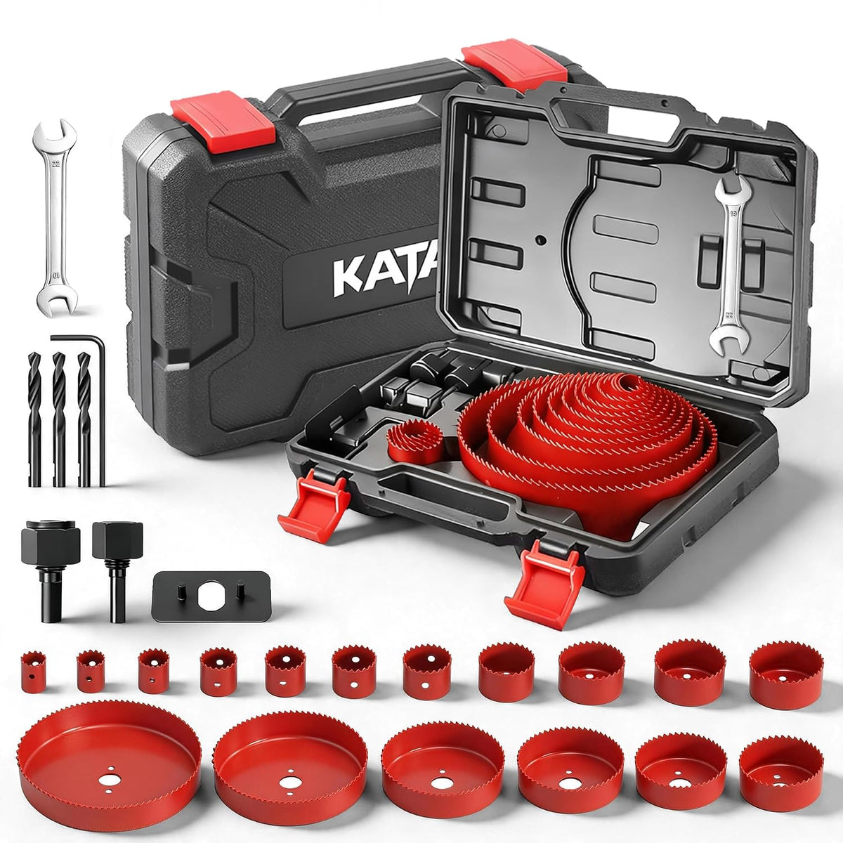 KATA 25 PCS Hole Saw Kit with 3/4"-6" for Soft Wood, Drywall, Plastic, Red