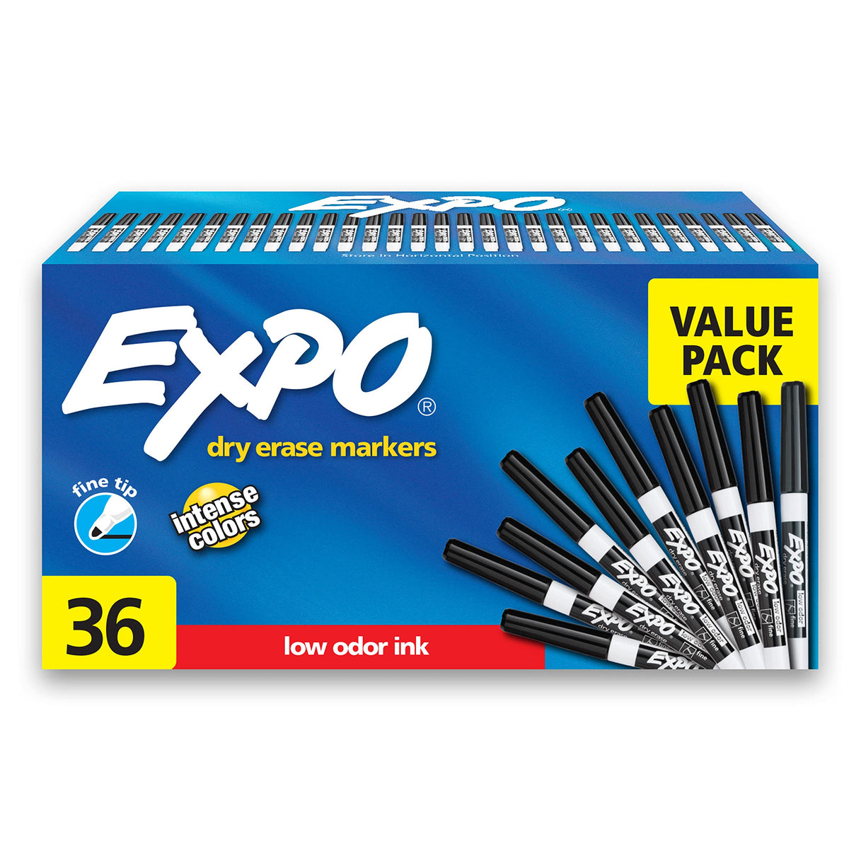 EXPO Fine Tip Dry Erase Markers, Low Odor, Black Ink, 36-Count Set, Ideal for Classroom, Office, and Home Use