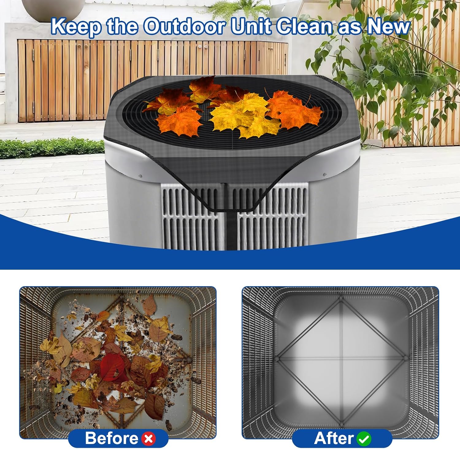 Central Air Conditioner Covers for Outside Units 26'' x 26'', AC Mesh Covers for Outside Unit, AC Unit Cover Outdoor Air Conditioner Condenser Hvac Heat Pump Cover Breathable Top Universal Defender